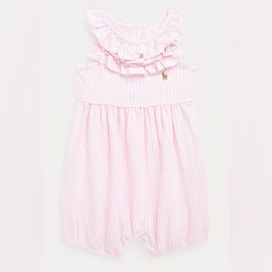 Ralph Lauren Baby Girls Pink Stripe Ruffle Bubble Romper Bubble Shortalls 9m